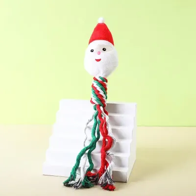 Christmas Cotton Rope Pet Plush Toy Teeth Grinding Bite Resistant Cartoon Dog Toy Snowman Donuts