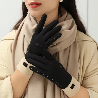 Women's Winter New Dralon Fleece-lined Warm Korean-style Cold-proof Touch Screen Riding Outdoor Driving Gloves For Students