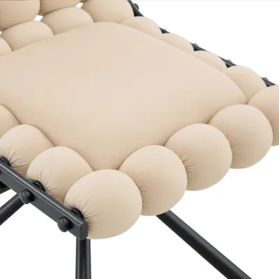Set Of 2 Beige Puffy Bubble Chair Ball Chain Chair Velvet Dining Chairs With Black Legs, Modern Tufted Accent Chairs For Dining Room & Kitchen