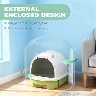 Green Cat Litter Box With Lid, Scoop, Deodorizing Bags
