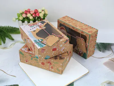 Christmas Gift Box Candy Cookie Santa Snowman Cartoon Kraft Paper Xmas Kids Bags New Year Event Party Supplies