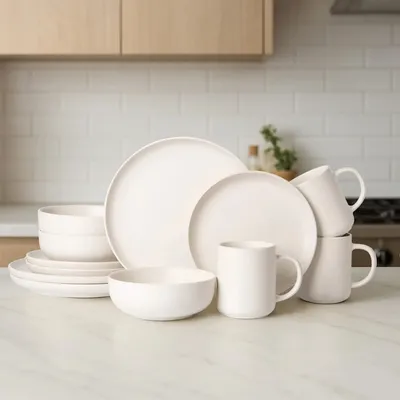 12-Piece Stoneware Dinnerware Sets With Mugs  Microwave  Dishwasher Safe  Non-Toxic Dinner Plates Bowls Set  Stackable Matte Glaze Kitchenware For 3