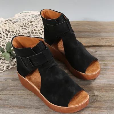 Summer New Style Clip Sandals High-top Solid Color Fold Bag Heel Flat Beach Shoes