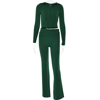 Hoodie Suit Sports Leisure Sexy Zip Long Sleeve Sweater And High Waist Long Pants Set Women's Clothing