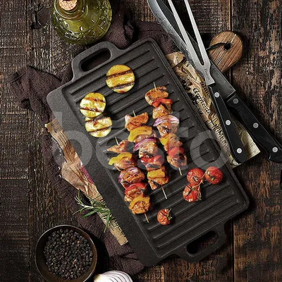Griddle Plate Cast Iron Reversible BBQ Skillet Fry Pan Grill Double Sided