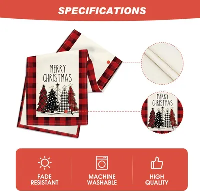 Christmas Trees Merry Xmas Table Runner, Seasonal Winter Holiday Kitchen Dining Table Decoration