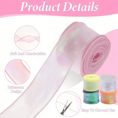 5 Rolls 10 Yard Shimmer Sheer Organza Ribbons 1.5 Inch Wide Laser Wired Edge Ribbon 5 Colors Chiffon Ribbon For DIY Crafts Gift Sewing Making Floral Bouquets Wrapping Bow Wedding Invitations Supplies