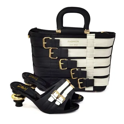 Metal Buckle Mid-heel Shoes With Large Bag Combination