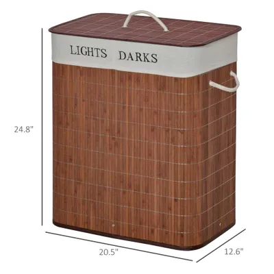 Bamboo Laundry Basket With Lid And String Handles, Collapsible Laundry Hamper With 2 Removable Bags