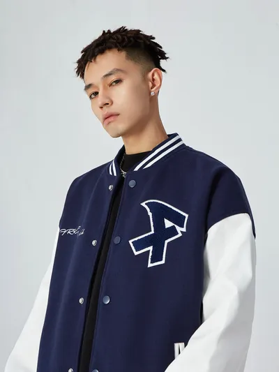 American Retro Alphabet Embroidered Baseball Uniform Coat