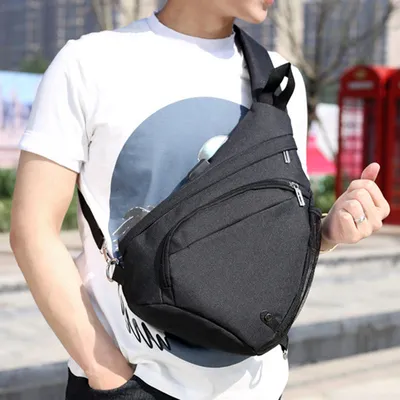 Men's Chest Bag Large Capacity Water Cup Storage Bag Travel USB Bag