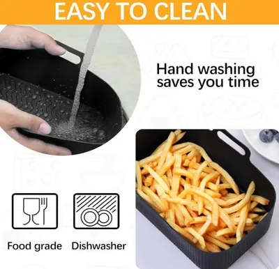 2x Air Fryer Silicone Pot Rectangle Baking Tray Basket Liners Insert Dish