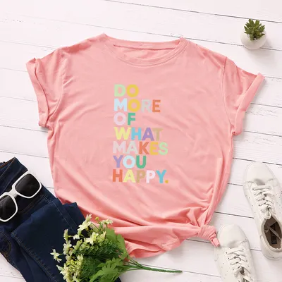 Women's Loose Round Neck Short-sleeved T-shirt With Letters