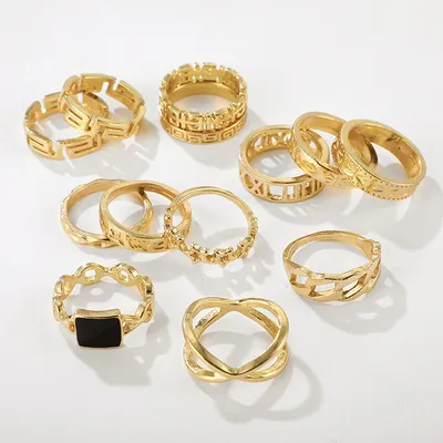 Alloy Geometric Element Set Ring 13-piece Letter Star Ring Set
