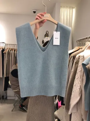 Autumn And Winter Korean Fan Loose Double V-neck Wool Vest Women