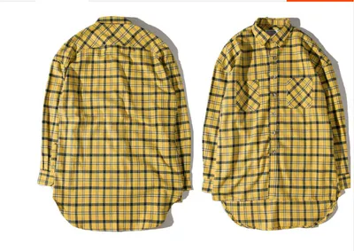 Men T-shirt  grid yellow black men coat
