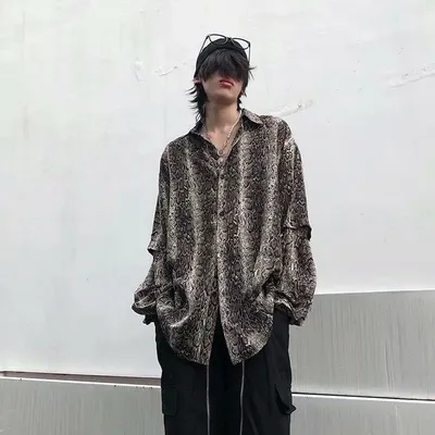 Snakeskin Pattern Shirt Men And Women Loose Drape Personalized Top Trendy