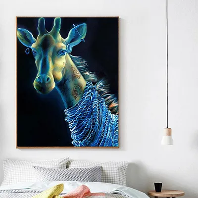 5D Diy Full Square Diamond Painting Cross Stitch Cool Blue Giraffe
