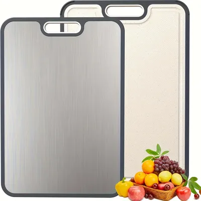 1 Double-sided Household Chopping Board - Anti-slip Base, Easy To Clean With Handle - Made Of Stainless Steel, Suitable For Meat, Vegetable And Fruit Families, Essential Kitchen Tools For Camping And