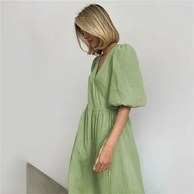 Women's Retro Casual Cotton V-neck Dress