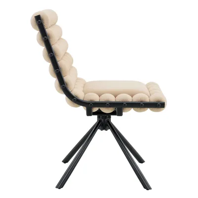 Set Of 2 Beige Puffy Bubble Chair Ball Chain Chair Velvet Dining Chairs With Black Legs, Modern Tufted Accent Chairs For Dining Room & Kitchen