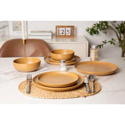 12-Piece Stoneware Dinnerware Sets With Mugs  Microwave & Dishwasher Safe Non-Toxic Dinner Plates Bowls Set  Stackable Matte Glaze Kitchenware For 3