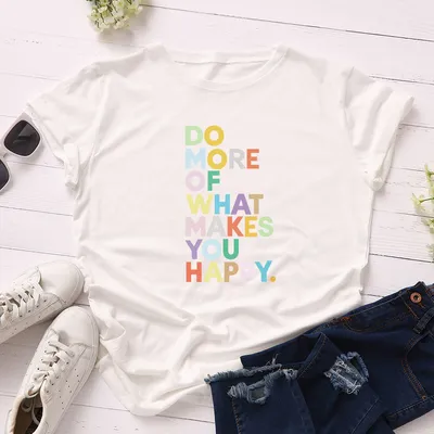 Women's Loose Round Neck Short-sleeved T-shirt With Letters