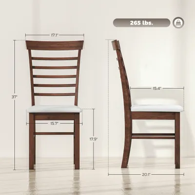 Wooden Dining Chairs Set Of 2, Farmhouse Upholstered Kitchen Chairs With Rubber Wood Frame, Dark Brown And Beige