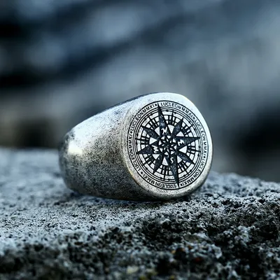 Men's Stainless Steel Compass Ring