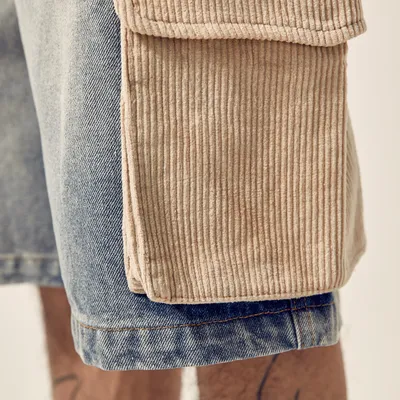 Men's distressed stitching loose denim shorts
