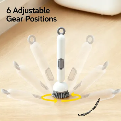 Long Handle Dish Brush With Soap Dispenser, 360 Rotating Pot Scrubber With 6 Adjustable Angles, Non-Scratch Kitchen Cleaning Brush For Pans, Dishes And Sink, Ergonomic Scrub Brush With PET Bristles