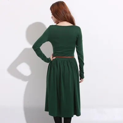 Long-sleeve Button Retro Art Style Knitted  Dress