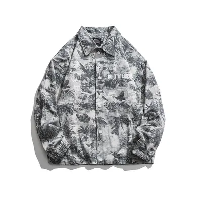 Retro Full Print Lapel Jacket Men's Street Loose Casual