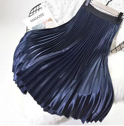Pure Color Korean Style Pleated Skirt Skirt Mid-length High-waisted Skirt