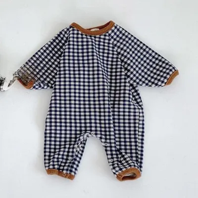 Baby Plaid Contrast Color Romper Long-sleeved Thickened Jumpsuit