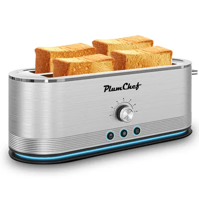 4-Slice Toaster, 7 Settings, Defrost, Reheat, Removable Crumb Tray, Full Body Stainless Steel Housing, Anti-Fingerprint, Anti-Jam, 1350W, Silver, Amazon Resale Prohibited