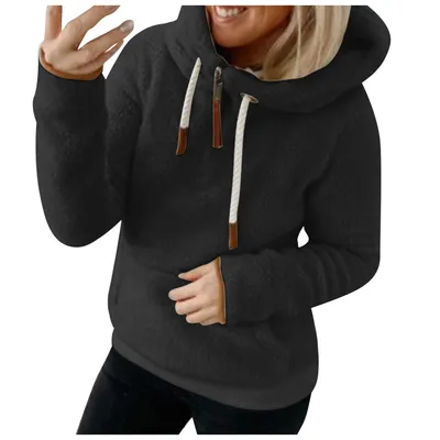 Women's Jacket With Hood Pocket Plush Jacket