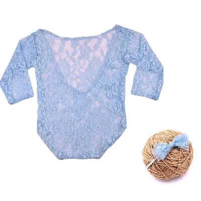 Baby Lace Romper Bowknot Hair Tie Set