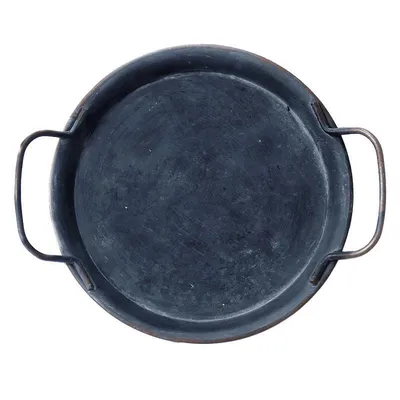 Hui Mart Distressed Photo Props Round Iron With Handle Storage Tray Bread Plate Tray Home Decoration