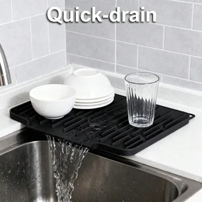 Non Slip Large Silicone Dish Draining Mat, Heat Resistant Sink Liner Countertop Trivet For Kitchen Dishes, Cookware Utensils.