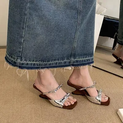 2026 New One-Strap Wedge Sandals For Women, French Retro Bow High Heel Sandals, Summer Outdoor Dress Matching Sandals