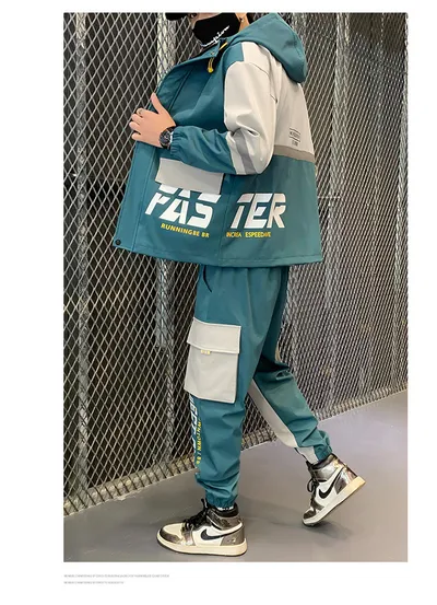 Men's Hooded Casual Jacket Pants Workwear Set