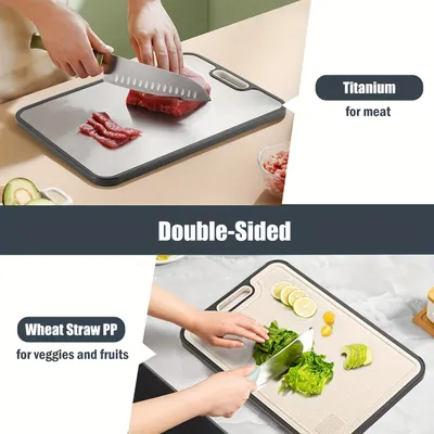 1 Double-sided Household Chopping Board - Anti-slip Base, Easy To Clean With Handle - Made Of Stainless Steel, Suitable For Meat, Vegetable And Fruit Families, Essential Kitchen Tools For Camping And