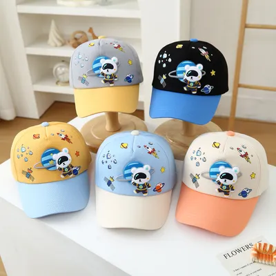 New Space Bear Kids' Baseball Cap - Colorful Baby Plaid Hat With Cartoonish Cute Style - Suitable For Daily Use