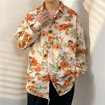 Men's Loose Trend Retro Long-sleeved Floral Shirt