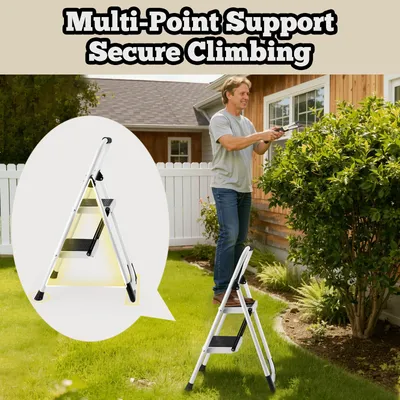 2 Step Folding Ladder Stool In White - Compact Design For Home Use