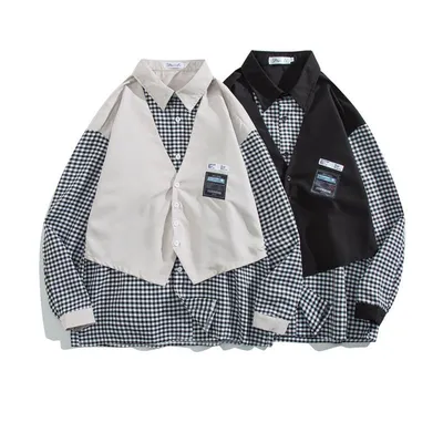 Fake Two Piece Ruffian Handsome Shirt Men's Long Sleeve Trend
