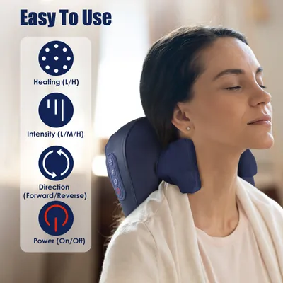 1 Set Cordless Neck Shoulder Massager With Soothing Heating 3 Intensity Levels 2 Heating Levels Electric 4D Shiatsu Deep Kneading Pillow For Back Traps Gifts For Family  Home Car
