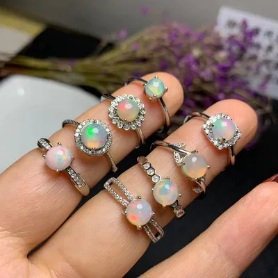 New 925 Silver Inlaid Natural Opal Ring