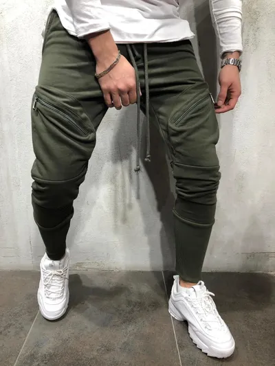 Men Sports Zipper Casual Pants